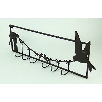 Birds and Bows Rustic Brown Metal Wall Sculpture with Hooks