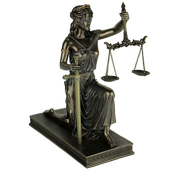 Bronze Finish Lady Justice Kneeling Holding Balance Scales and Sword Statue
