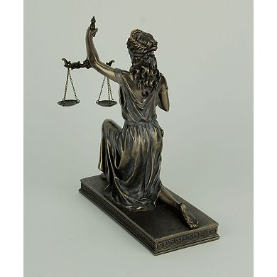 Bronze Finish Lady Justice Kneeling Holding Balance Scales and Sword Statue