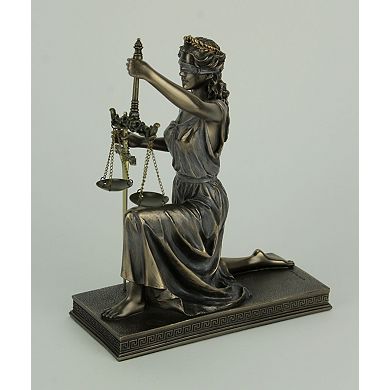 Bronze Finish Lady Justice Kneeling Holding Balance Scales and Sword Statue