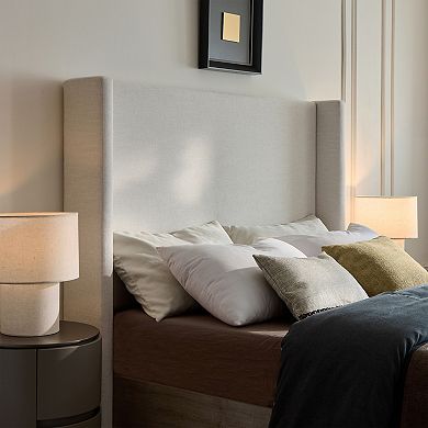 GOMYHOME Queen Upholstered Bed with 54" Wingback Headboard, Ivory Chenille, No Box Spring