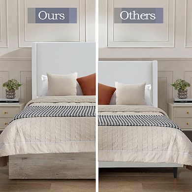 GOMYHOME Queen Upholstered Bed with 54" Wingback Headboard, Ivory Chenille, No Box Spring