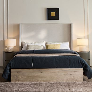 GOMYHOME Queen Upholstered Bed with 54" Wingback Headboard, Ivory Chenille, No Box Spring