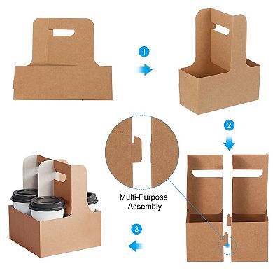 2 Cup Drink Carrier with Handle, 10 Pcs Portable Disposable Kraft Paperboard to Go Coffee Cup Holder