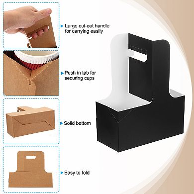 2 Cup Drink Carrier with Handle, 10 Pcs Portable Disposable Kraft Paperboard to Go Coffee Cup Holder
