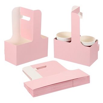 2 cup Drink Carrier with Handle, 10 pc Portable Disposable Kraft Paperboard to Go Coffee Cup Holder