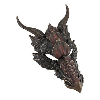 Metallic Bronze Finish Dragon Head Wall Mask Medieval Decor