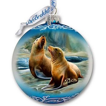 Coastal Sea Lions Glass Ornament by G. Debrekht