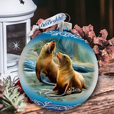 Coastal Sea Lions Glass Ornament by G. Debrekht