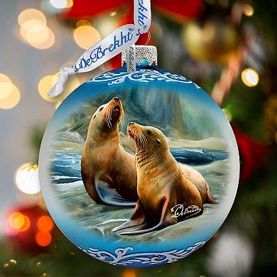 Coastal Sea Lions Glass Ornament by G. Debrekht