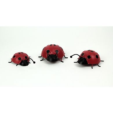 Set of 3 Metal Ladybug Art Sculptures Garden Decor Indoor Outdoor Decorations