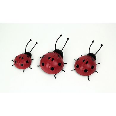 Set of 3 Metal Ladybug Art Sculptures Garden Decor Indoor Outdoor Decorations