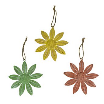 9 Inch Red Yellow Green Metal Flower Wall Hanging Sculpture Home Decor Set of 3