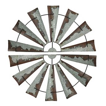 Pair of Large 48 inch Rustic Metal Half Moon Windmill Farmhouse Wall Sculpture