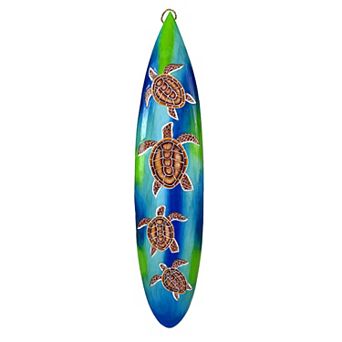 Wooden Sea Turtle Surfboard Wall Decor 38.5" Tropical Ocean Beach Art