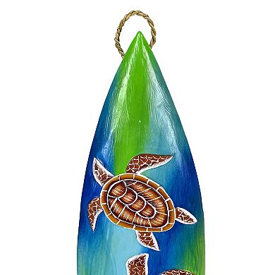 Wooden Sea Turtle Surfboard Wall Decor 38.5" Tropical Ocean Beach Art