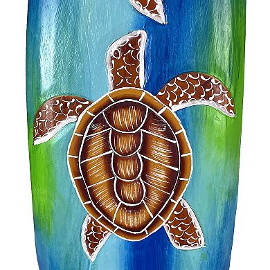 Wooden Sea Turtle Surfboard Wall Decor 38.5" Tropical Ocean Beach Art