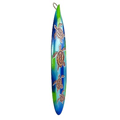Wooden Sea Turtle Surfboard Wall Decor 38.5" Tropical Ocean Beach Art