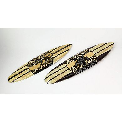Set Of 2 Hand Carved Wood Surfboards Tiki Decor Lizard Turtle Wall Hanging Art