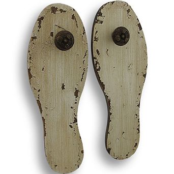 Distressed Finish Antique White Wooden Shoe Sole Wall Pegs