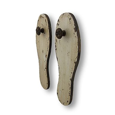 Distressed Finish Antique White Wooden Shoe Sole Wall Pegs
