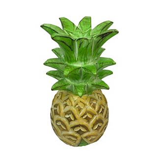 Hand-Painted Pineapple Sculpture 9.75" High, Rustic Tropical Decor Accent