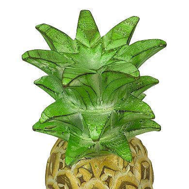 Hand-Painted Pineapple Sculpture 9.75" High, Rustic Tropical Decor Accent