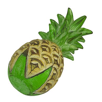 Hand-Painted Pineapple Sculpture 9.75" High, Rustic Tropical Decor Accent