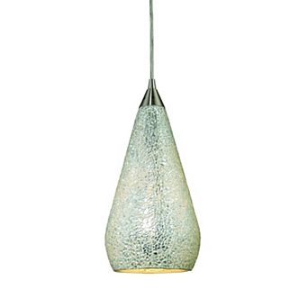 ELK Lighting Curvalo 1 Light Pendant In Satin Nickel And Silver Crackle Glass