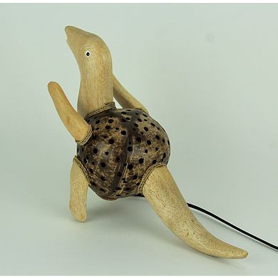 Dinosaur Coconut Shell & Wood Handcrafted Accent Lamp, 10" Kids’ Bedroom Decor