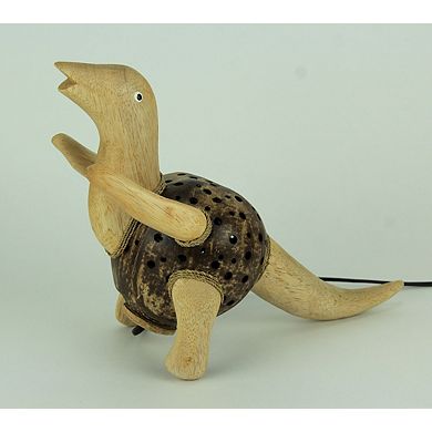 Dinosaur Coconut Shell & Wood Handcrafted Accent Lamp, 10" Kids’ Bedroom Decor