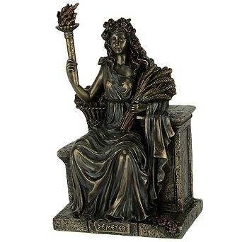 Demeter Goddess of the Harvest Sitting On Bench Holding Wheat and Torch Statue