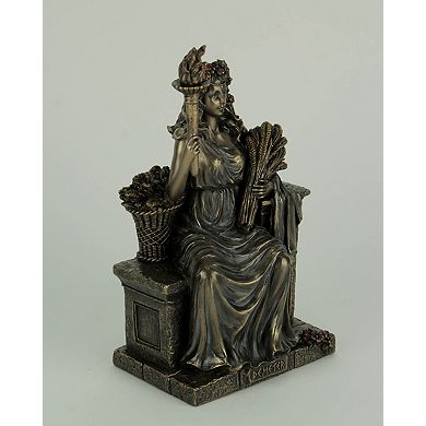 Demeter Goddess of the Harvest Sitting On Bench Holding Wheat and Torch Statue