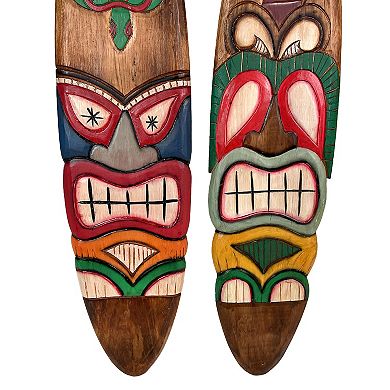 Set of 2 Tiki Surfboard Wall Decor 39" Sea Turtle Palm Tree Hand-Carved Art