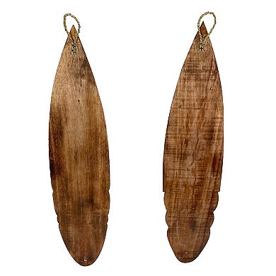 Set of 2 Tiki Surfboard Wall Decor 39" Sea Turtle Palm Tree Hand-Carved Art