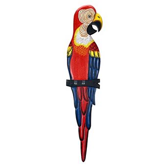 Wood Parrot Wall Decor 38" Hand-Carved Macaw Sculpture Tropical Bird Art