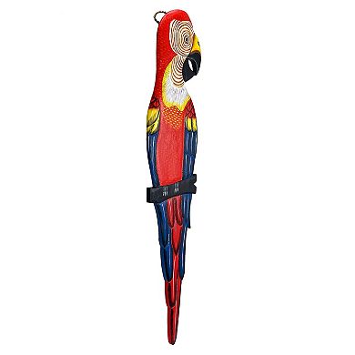 Wood Parrot Wall Decor 38" Hand-Carved Macaw Sculpture Tropical Bird Art