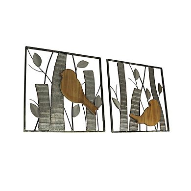 Rustic Birds and Branches 2 Piece Wood and Metal Wall Sculpture Set