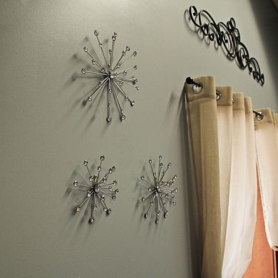 Jeweled Metal Sunburst Wall Mounted Hanging Sculpture Set of 3