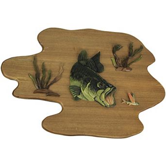 Hand Carved Wood Bass Wall Plaque Fish Home Lodge Decor Art Cabin Decoration