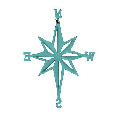 Turquoise Cast Iron Compass Rose Wall Hanging Sculpture Coastal Home Decor Art