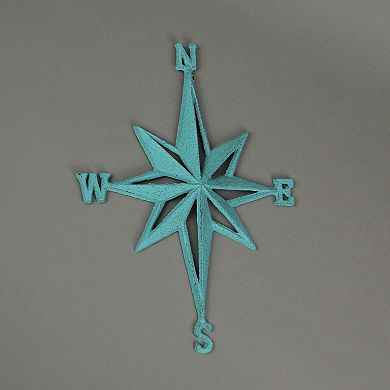 Turquoise Cast Iron Compass Rose Wall Hanging Sculpture Coastal Home Decor Art