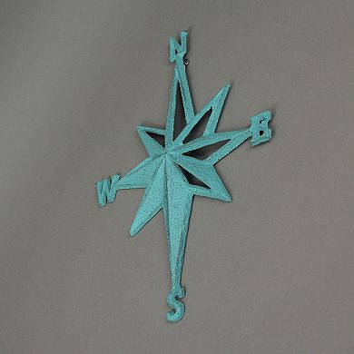 Turquoise Cast Iron Compass Rose Wall Hanging Sculpture Coastal Home Decor Art