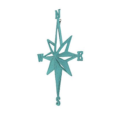 Turquoise Cast Iron Compass Rose Wall Hanging Sculpture Coastal Home Decor Art