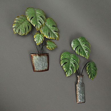 Set of 2 Metal Tropical Potted Plant Wall Art Decorative Sculpture Home Decor