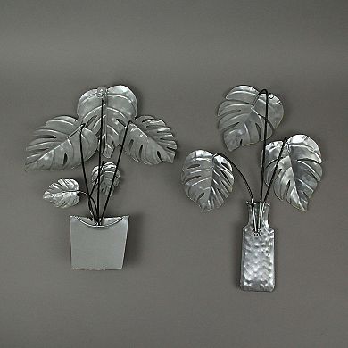Set of 2 Metal Tropical Potted Plant Wall Art Decorative Sculpture Home Decor