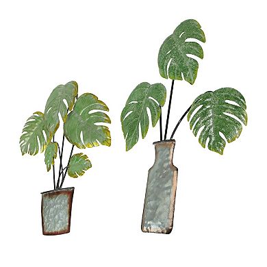 Set of 2 Metal Tropical Potted Plant Wall Art Decorative Sculpture Home Decor