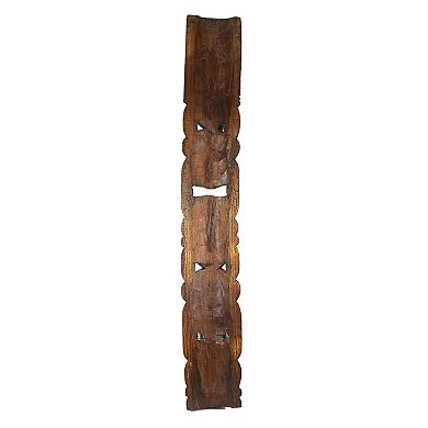 Set of 3 Double Tiki Mask Totem Hand Carved Wall Decor Island-Inspired Sculpture, 40 Inch