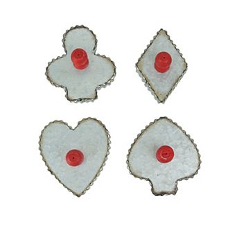 Set of 4 Galvanized Zinc Finish Playing Card Suit Cookie Cutter Wall Hooks