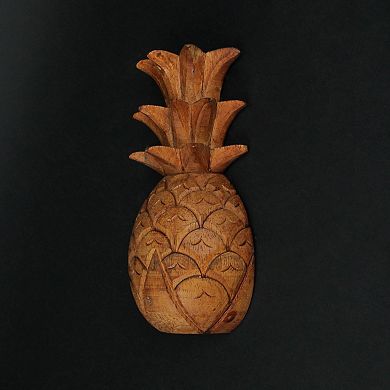 Set of 2 Hand Carved Wooden Pineapple Hanging Wall Art Sculptures Home Decor